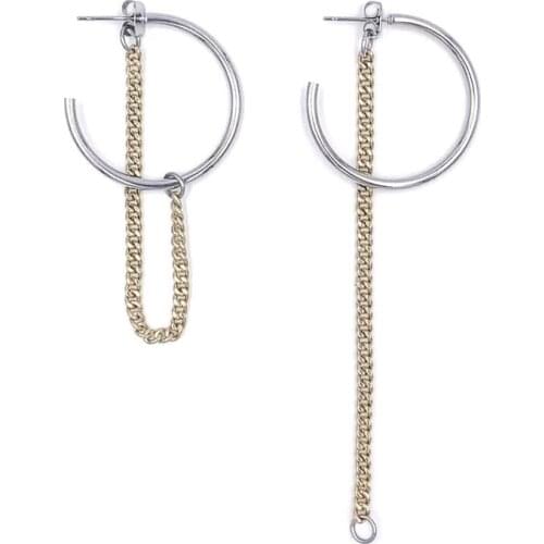C Hoop Earrings With Long Link Chain Dangle Unique Design Jewelry