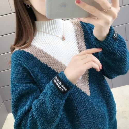 Chenille thickened sweater womens outer wear 2019 new fake two-piece base sweater womens winter