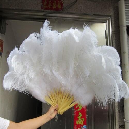 High Quality Royal Blue Big Fluffy White Ostrich Feather Fan Decorates Halloween Party for Belly Dancers DIY 12 Feather Fan Bars