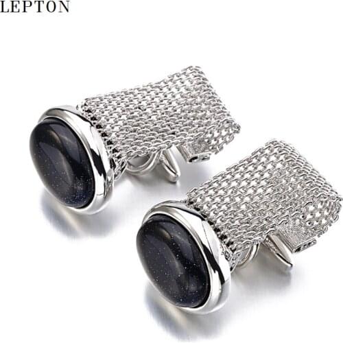Hot Luxury Red Onyx Cufflinks for Mens High Quality ellipse Stone chain Cuff links Lepton Brand Men Shirt Cuffs Cuff links