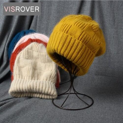 VISROVER 9 colorways rabbit fur woman winter hat solid color unisex autumn beanies best matched Warm soft bonnet skullies Gift