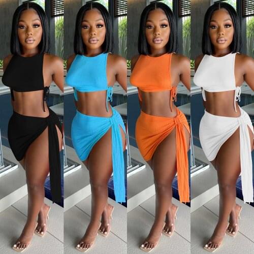 2021 Summer Women Two Piece Set Skirt Suit Bandage Crop Tank Top And Mini Dress Party Night Strrtwear Tracksuit For Women Outfit