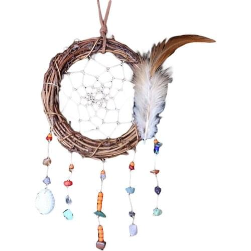 1 PC Dream Catcher with Feather Handmade Boho Crochet Dreamcatchers Home Bedroom Wall Hanging Decoration