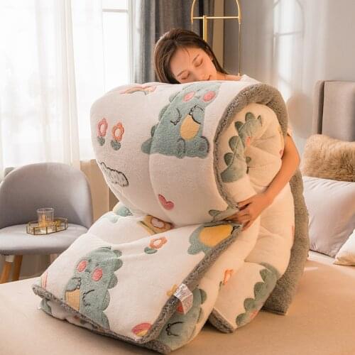 1PC Thicken Winter Flannel Comforter Imitate lambs wool Warm bed duvet AB side camel patchwork quilts home textile