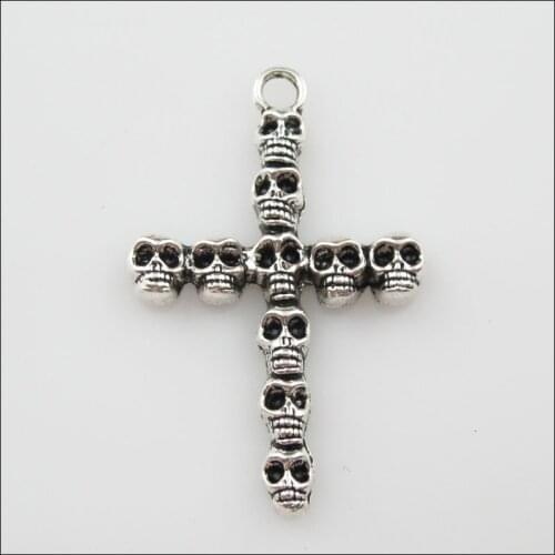 12 New Charms Tibetan Silver Skull Cross Pendants DIY 26x41mm