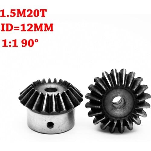 High Quality 2Pcs 12mm 1:1 Bevel Gear 1.5 Modulus 20 Teeth ID=12mm 90 Degree Steel Gears