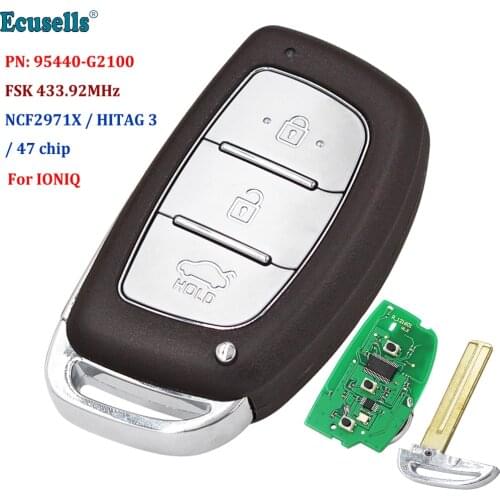 3 button FSK 433.92MHz Keyless-Go Remote Key Fob NCF2971X / HITAG 3 / 47 Chip / for Hyundai IONIQ PN: 95440-G2100 HY22 Blade