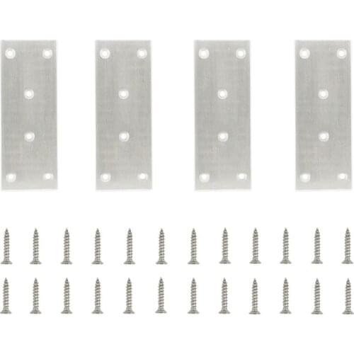4Pack Flat Mending Plate for Wood,Stainless Steel Flat Straight Brace Brackets Metal Repair Fixing Wood Brace Joining 128x48x2mm