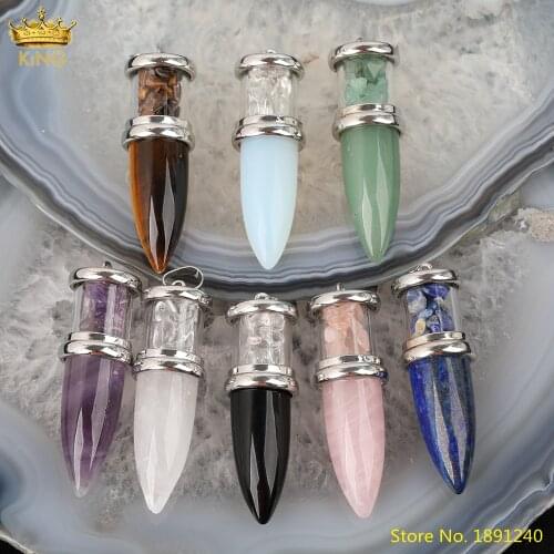 5pcs Natural Tiger Eye Lapis Opal Stone Healing Pendulum Pendant Jewelry,Quartz Bullet Head Point Pendant Charms DIY Jewelry
