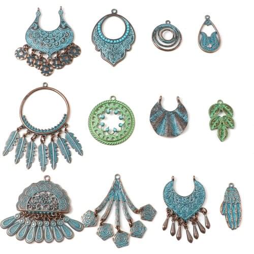 Vintage Patina Metal Pendants Irregular Leaf Feather Antique Silver Color Charms DIY Making Earrings Women Bohemian Jewelry,5PCs