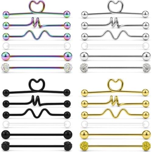 6PCS Surgical Steel Industrial Piercing Jewelry Pack Industrial Barbell Earrings Bar Stainless Cartilage Tragus Piercing Jewelry