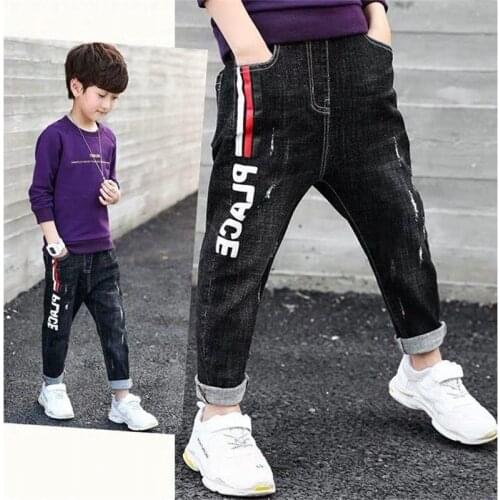 Brand Pants Boys Jeans 2019 Autumn Kids Clothes Fashion Side Letter Printing Jeans For Baby Boys Toddler Kids Loose Slacks Pants