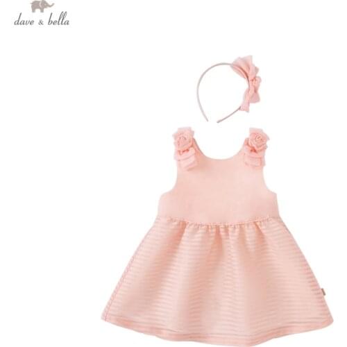 DBS16795 dave bella summer baby girls fashion floral striped dress with a headwear party dress kids infant lolita 2pcs clothes