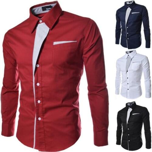 Mens Shirt Long Sleeve Turn Down Collar Striped Patchwork Cardigan Shirt Casual Single-Breasted Slim Type Tops