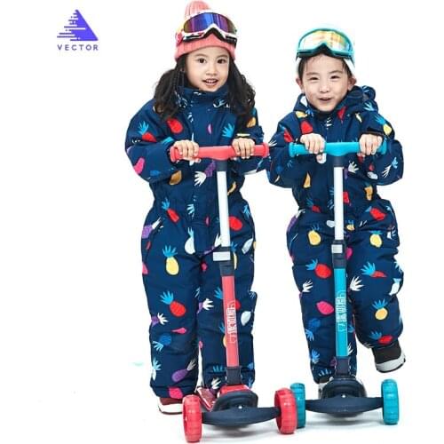 Vector Warm Kids Ski Hooded Suit Snowboard Overall Synthetic Snow Winter Outdoor Waterproof Windproof Boy Girls Skiing Clothes
