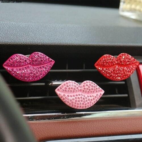 Colorful Rhinestone Lips Car Air Conditioner Frame Aromatherapy Car Interior Decoration New Car Deodorant Tool Luxury Diamond