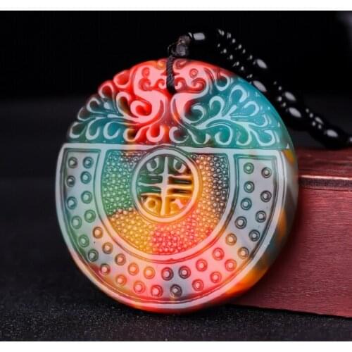 Colorful Jade Phoenix Pendant Necklace Jewellery Chinese Hand-Carved Relax Healing Women Man Luck Gift Amulet New