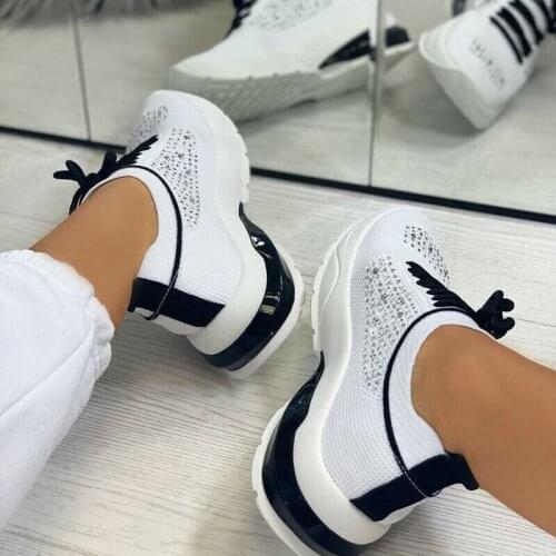 New Women Sneakers Lace Up Crystal Vulcanized Shoes Woman Breathable Casual Mesh Light Ladies Flat Shoes 2021 Female Footwear