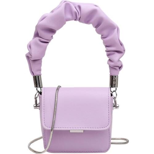 Mini Lipstick Shoulder Bag Women PU Leather Pleated Handle Totes Purse Small Chain Ladies Elegant Crossbody Messenger Handbag