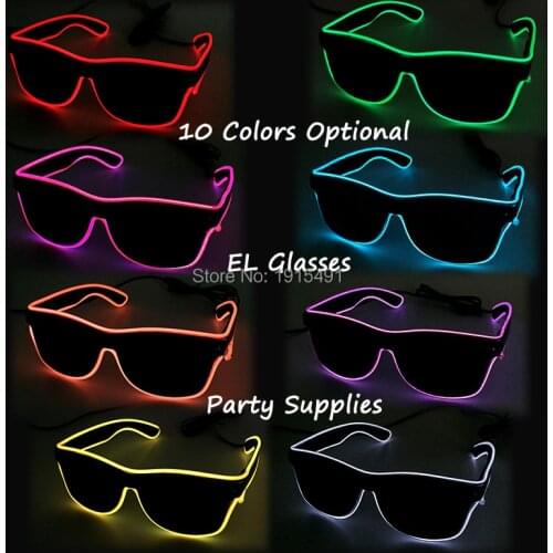 Fashion Glowing EL Wire Eyewear Novelty Lighting Trendy Neon Light LED Sunglasses For Festive Party Supplies