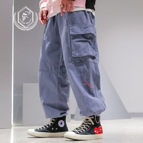 Men Loose Safari Style Harem Jogger Pants Fashion Pockets Ankle-Length Hip Hop Pants