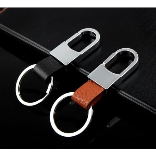 Mens stainless steel brown black keychain popular simple leather car chain mens accessories gift