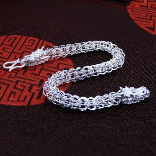 1pcs Sterling silver dragon head bracelet for men