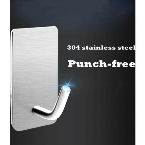 Wall-Mounted Stainless Steel Hook Self-Adhesive Home Kitchen Bathroom Door Back Hook Multifunction Key Clothes Storage Rack