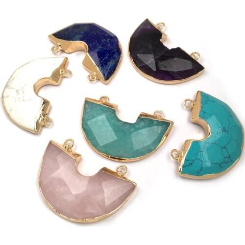 Natural Semicircle Faceted Amethysts Lapis Lazuli Stone Pendant for Jewelry Making Necklace Bracelet Accessories Size 30x40mm