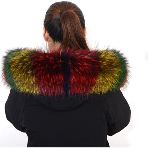 Wholesale price real fur collar for Parkas coats of luxury warm natural raccoon scarf women big real fur trimming for hood shawl