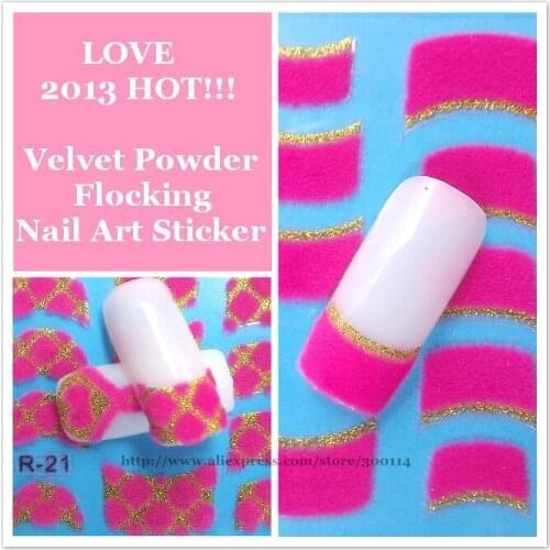 Wholesale 2014 trendy 3D Nail Art sticker 24 designs Velvet Powder Flocking nail art beauty decals 400packs/lot free shipping