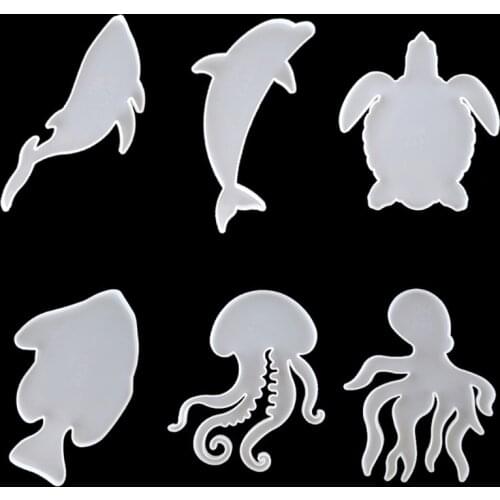 13MC 6Pcs Marine Organism Coaster Silicone Resin Molds Sea Turtle Dolphin Fish Octopus Tea Mat Ocean Coaster Molds Kit Tools
