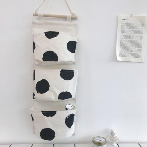 Hanging Bag Polka Dot Three Pocket Cotton Linen Cloth Art Bedroom Room Sundries Wall Storage Bag Decoration