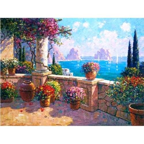 Seaside diamond mosaic full round embroidery painting landscape rhinestone wall sticker decor diamond art needlework handcraft