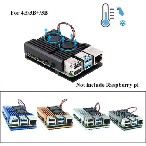 Raspberry Pi 4 Model B Dual Fans CNC Aluminum Alloy Case Metal 5 Color Armor Shell with Heat Sinks for Raspberry Pi 4B/3B+/3B