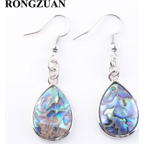 RONGZUAN Natural Colorful Abalone Shell Water Drop Beads Pendant Dangle Hook Earrings Mother Women Female Jewelry Gift TR3229