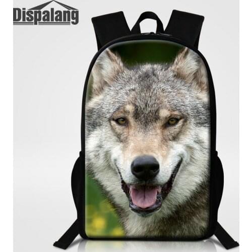 Dispalang Animal Wolf Print School Bag Boys Cool Backpacks Men Casual Rucksack Children Travel Shoulder Bags Kids Schoolbag Pack