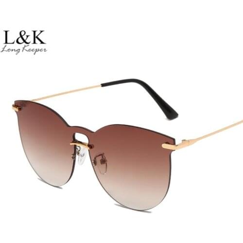 LongKeeper Rimless Cat Eye Sunglasses Women Luxury Brand Design Metal Sun Glasses Ladies UV400 Shades Eyewear zonnebril dames