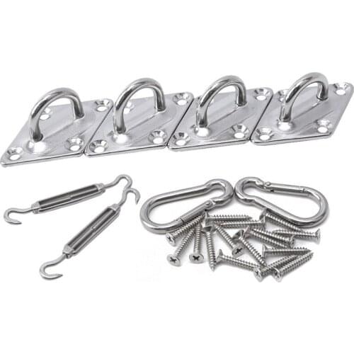 Sun Shade Sail Canopy Accessory 304 Stainless Steel Hardware Kit Turnbuckle Pad Eye Carabiner Clip Hook Screws Silver Hook Set