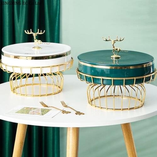 Nordic Fruit Plate Household Living Room Ceramic Dried Fruit Plate Snacks Candy Storage Fruit Bowl with Lid Creative Tableware