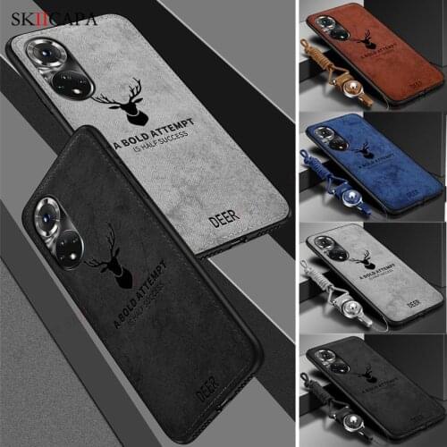 Crossbody Lanyard Cloth Texture Case For Huawei Honor 50SE 50 Pro X20SE V40 10X P Smart 2020 Slim Elk Pattern Fabric Back Cover