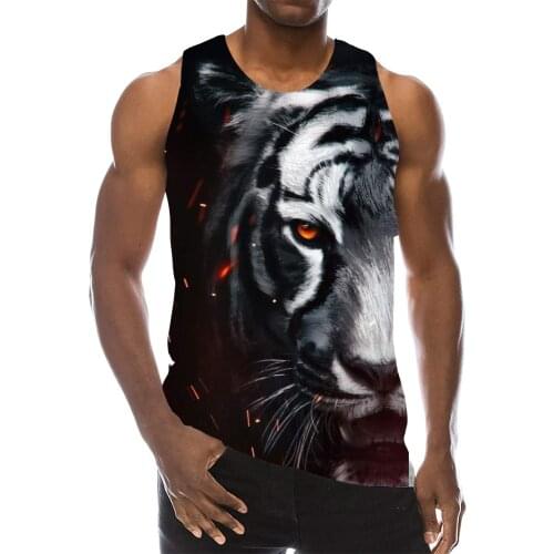 Mens Tiger Graphic Sleeveless 3D Top Holiday Tees Animals Tank Tops Gym Boys Streetwear Novelty Vest
