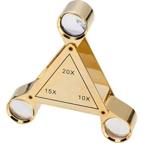 Triangle Foldable Magnifier 10X 15X 20X Jeweler Optics Loupes Magnifying Glass 3 Lens Gem Magnifying Lens