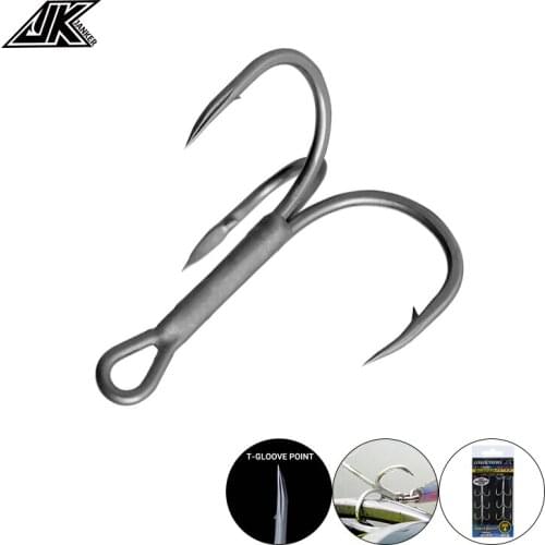 JT-17 Triple Sea Fishing Hook 6-12pcs Super Antirust Tee High Carbon Steel Metal Jig Strong Barbed Treble Hooks