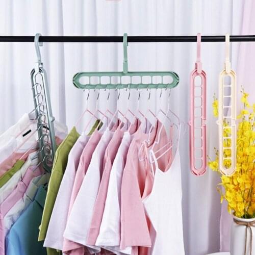 5PCS/Lot Clothes Hanger Multi-port Support Circle Clothes Drying Racks 9 Hole Rotating Multifunction Plastic Scarf Storage Rack
