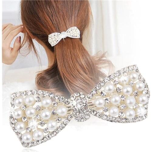 Xiwstar 1Pcs Korean Fashion Crystal Rhinestone Hair Barrettes Butterfly Pearls Hair Clips Pins for Women Girls