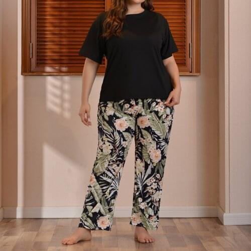 Ladies plus size home service casual and comfortable plus size printing two-piece home service printing pajamas пижама женская