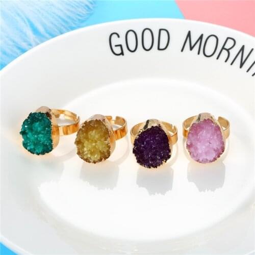 2020 New European Open Adjustable Resin Rings Oval Wedding Gold Geode Quartz Rings For Women Pendientes Jewellery Brincos R31