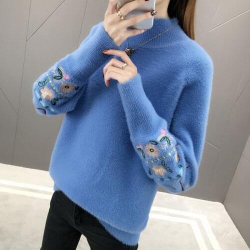 Mink velvet Knitted Sweaters Women 2020 New Autumn Winter Korean Embroidery Pullover Sweaters Female Plus size Thicken Tops