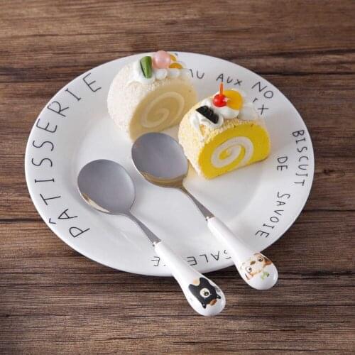 1Pc Cute Dinner Spoon Stainless Steel Coffee Spoon Ceramic Handle Dessert Candy Tea Spoons Tableware Kitchen Cutlery
